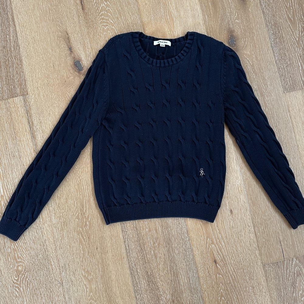 Sporty & Rich Ashley Navy Cable Knit Sweater
